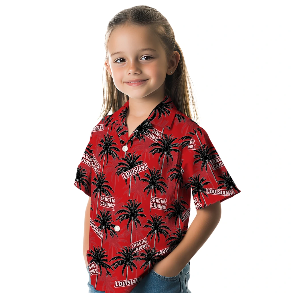 Louisiana Ragin' Cajuns Hawaiian Shirt - Palm Tree Motif louisiana ragin cajuns palm grove red hawaiian shirts premium grade