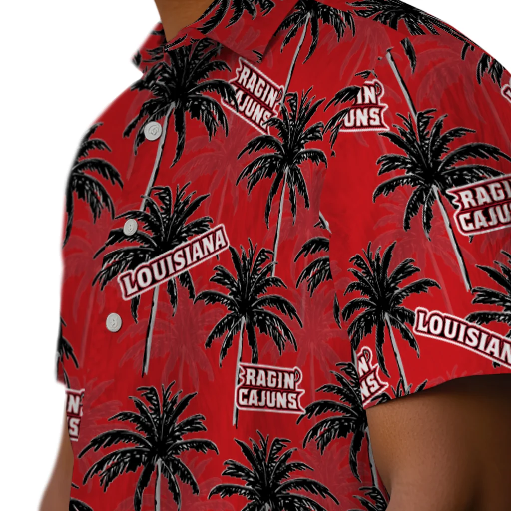 Louisiana Ragin' Cajuns Hawaiian Shirt - Palm Tree Motif louisiana ragin cajuns palm grove red hawaiian shirts trendy