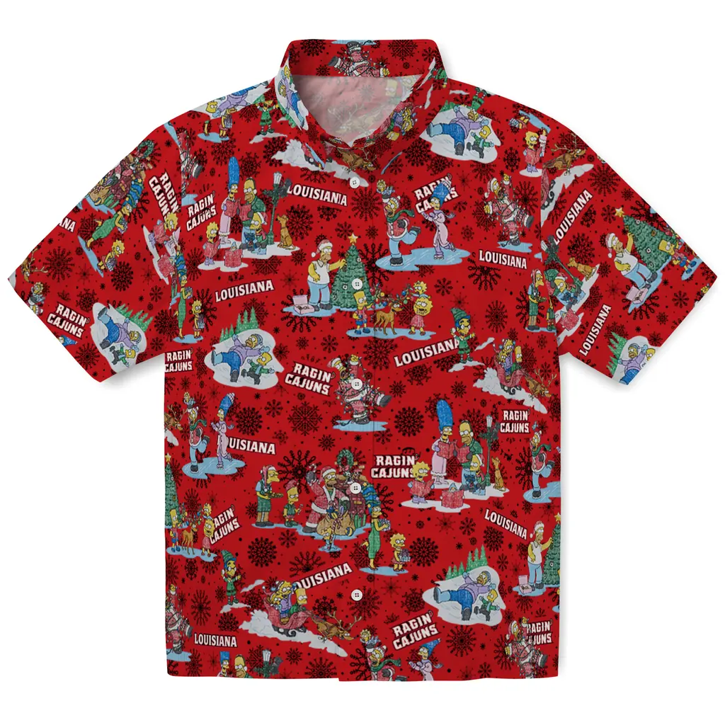 Louisiana Ragin' Cajuns Hawaiian Shirt - Simpsons Christmas louisiana ragin cajuns simpsons christmas red hawaiian shirts best selling