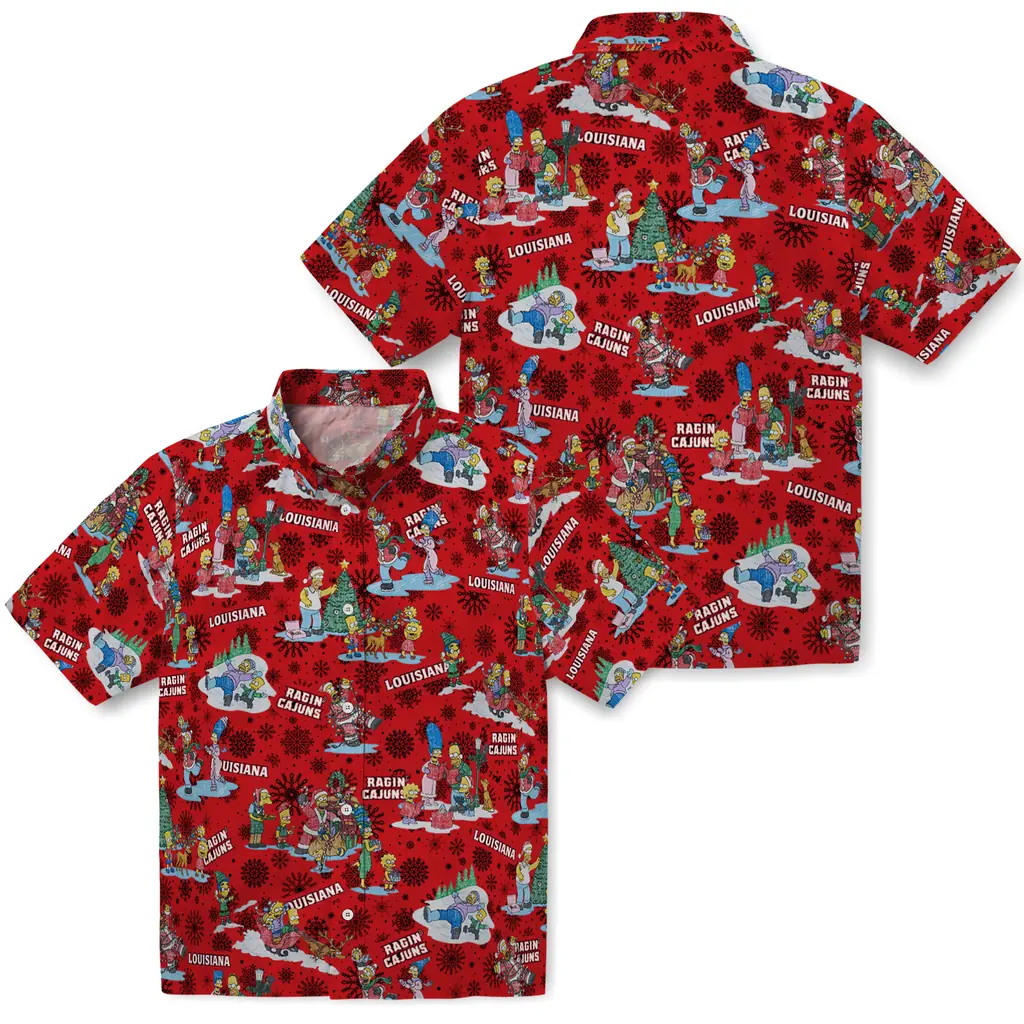 Louisiana Ragin' Cajuns Hawaiian Shirt - Simpsons Christmas louisiana ragin cajuns simpsons christmas red hawaiian shirts high quality