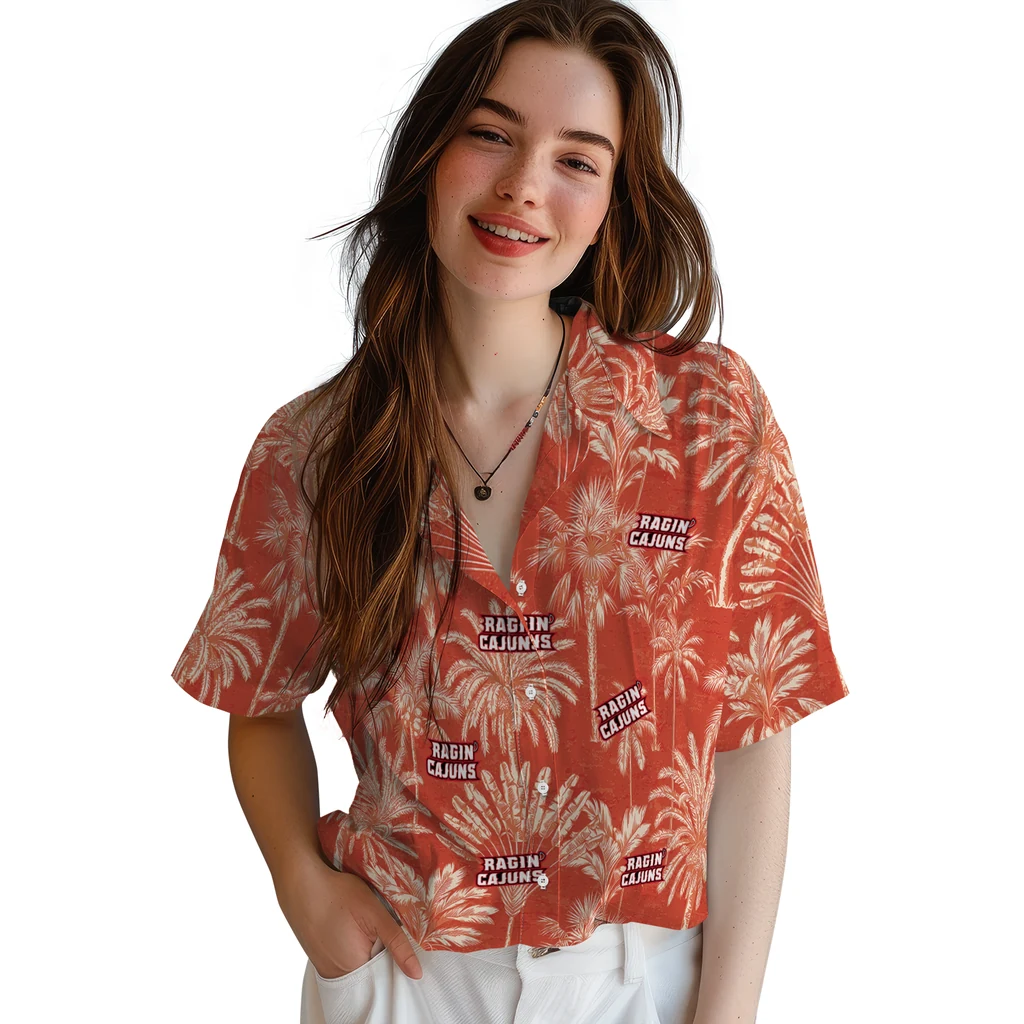 Louisiana Ragin' Cajuns Hawaiian Shirt - Vintage Palm Tree louisiana ragin cajuns palm shadows red hawaiian shirts latest model