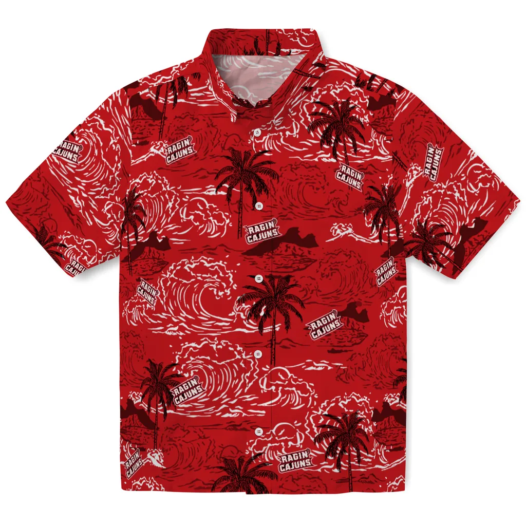 Louisiana Ragin' Cajuns Hawaiian Shirt - Wave Palm louisiana ragin cajuns wave palm red hawaiian shirts best selling