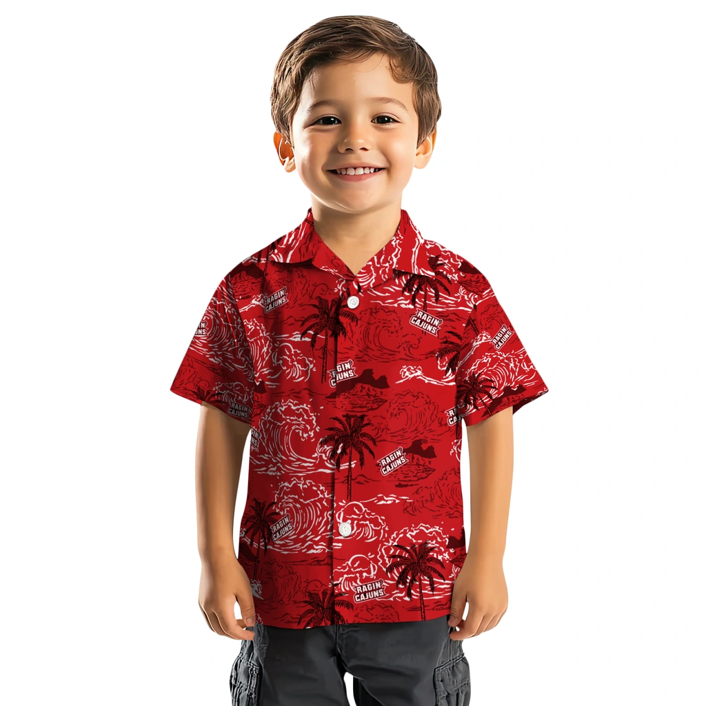 Louisiana Ragin' Cajuns Hawaiian Shirt - Wave Palm louisiana ragin cajuns wave palm red hawaiian shirts top rated