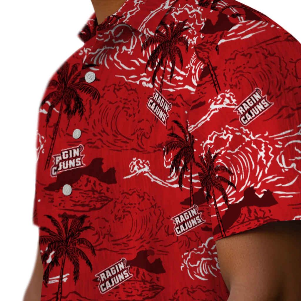 Louisiana Ragin' Cajuns Hawaiian Shirt - Wave Palm louisiana ragin cajuns wave palm red hawaiian shirts trendy