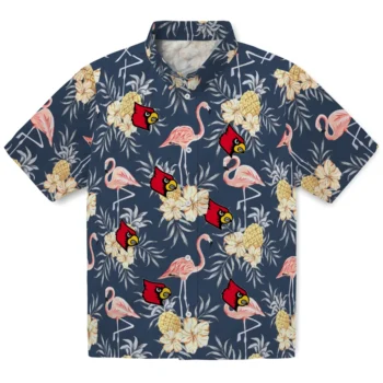 louisville cardinals flamingo hibiscus navy hawaiian shirts best selling