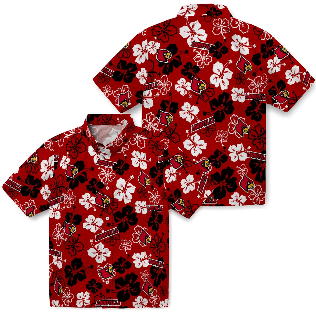 Louisville Cardinals Hawaiian Shirt - Hibiscus Flower Design louisville cardinals hibiscus bloom red hawaiian shirts high quality
