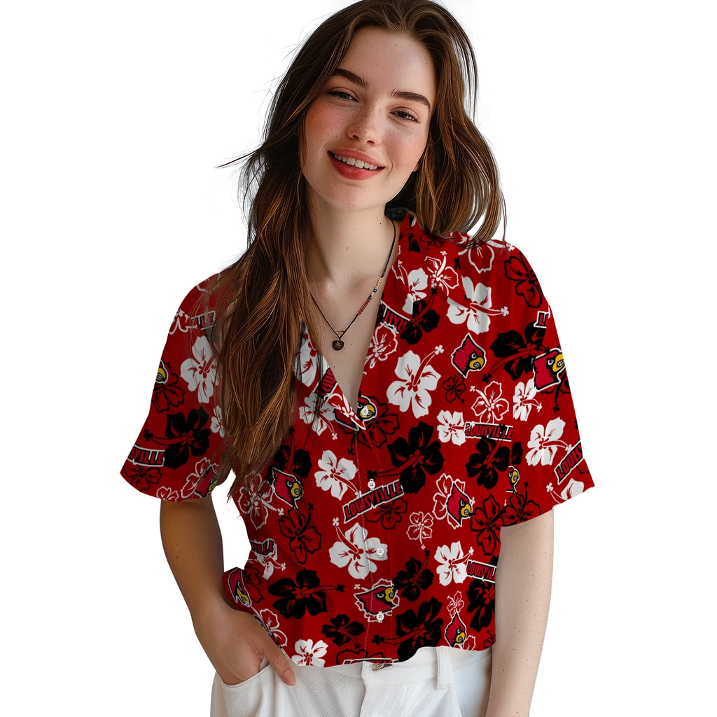 Louisville Cardinals Hawaiian Shirt - Hibiscus Flower Design louisville cardinals hibiscus bloom red hawaiian shirts latest model