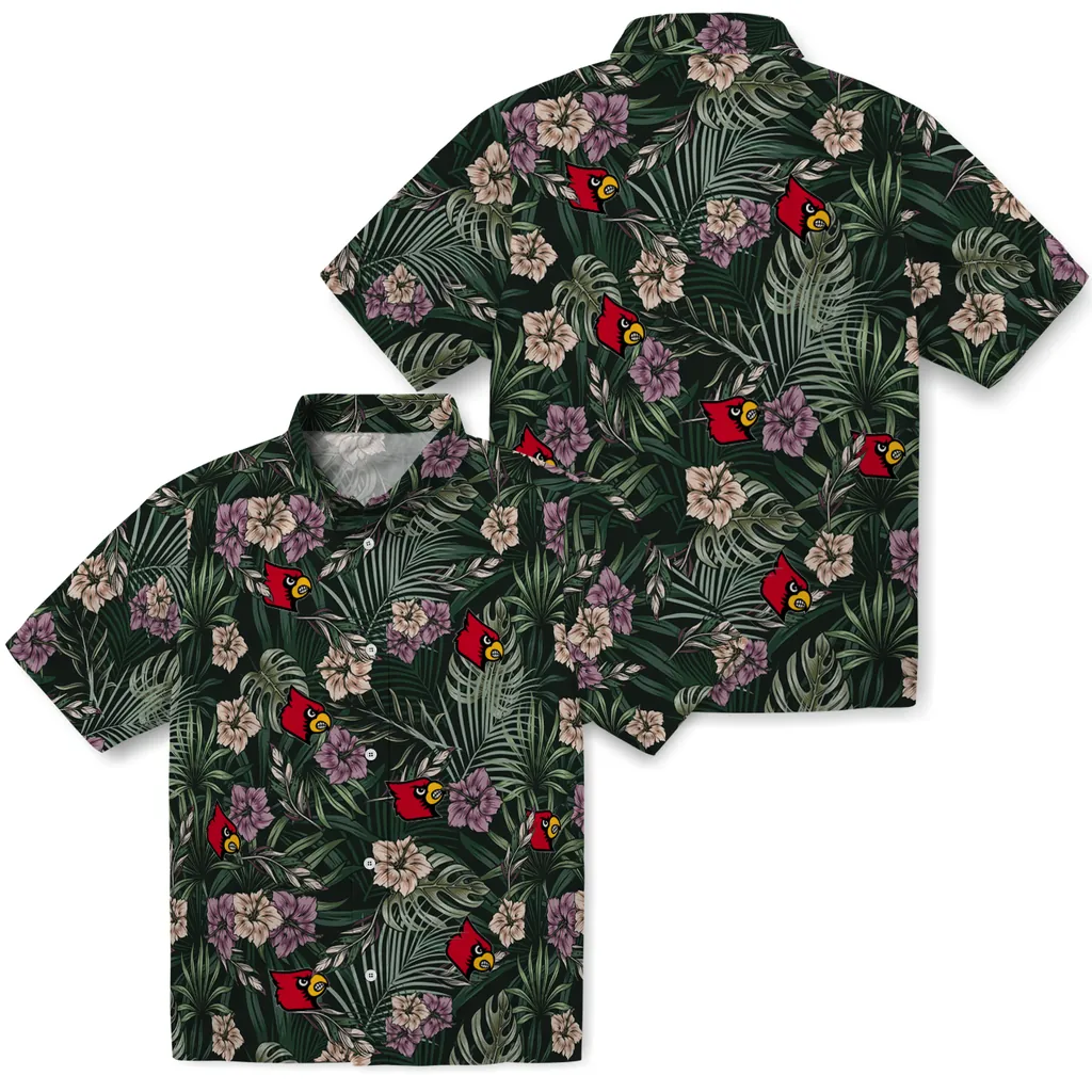 Louisville Cardinals Hawaiian Shirt - Hibiscus Leaves Pattern louisville cardinals hibiscus leaves pattern green hawaiian shirts high quality