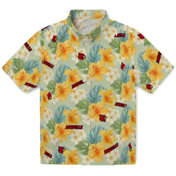 louisville cardinals hibiscus mood pale lime yellow hawaiian shirts best selling