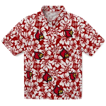 louisville cardinals hibiscus motif red white hawaiian shirts best selling