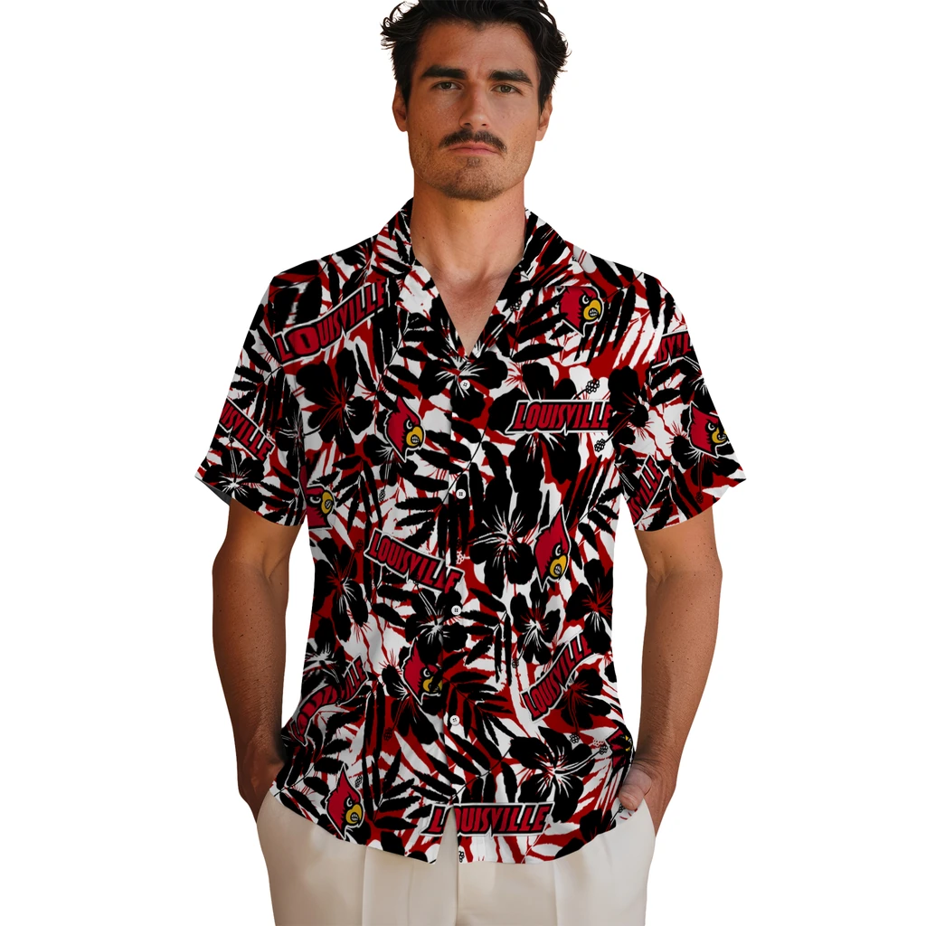 Louisville Cardinals Hawaiian Shirt - Hibiscus Overlay louisville cardinals hibiscus overlay hawaiian shirts fashion forward