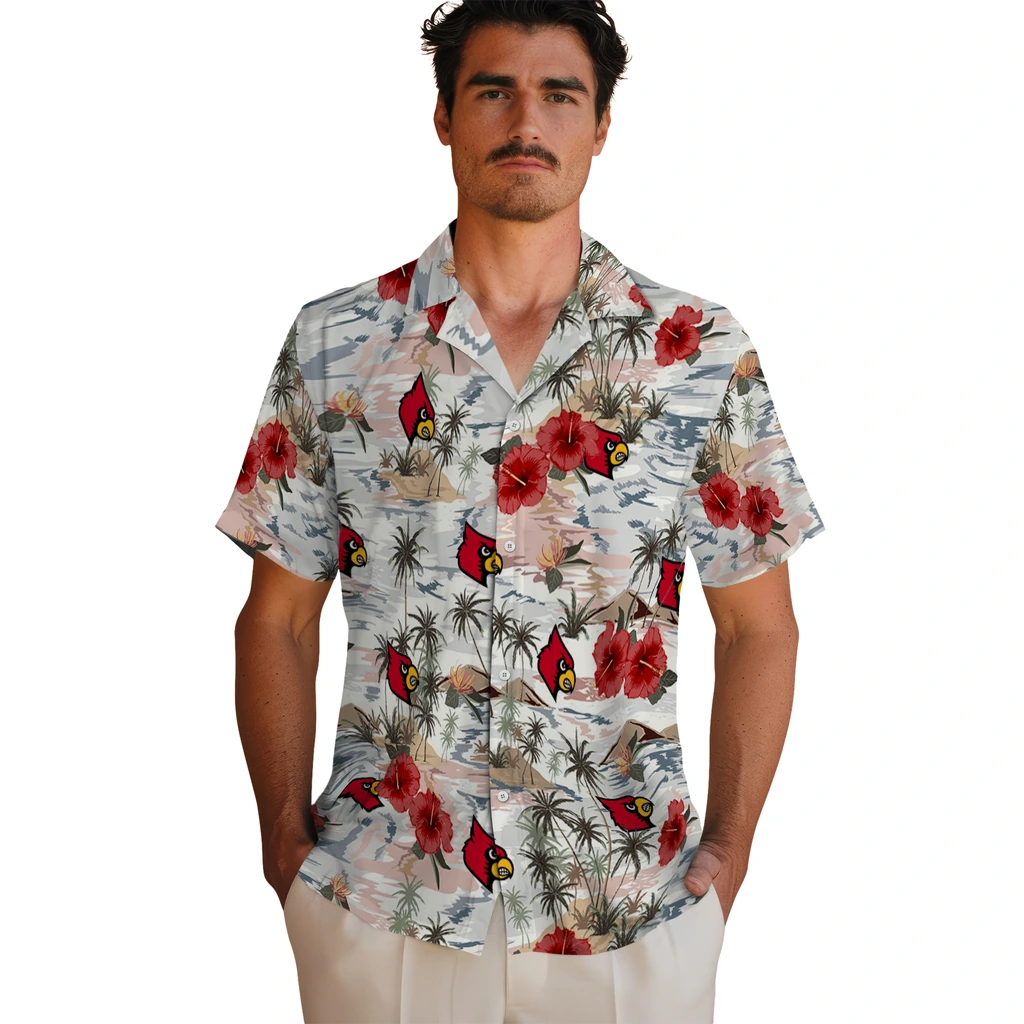 Louisville Cardinals Hawaiian Shirt - Hibiscus Seaside louisville cardinals hibiscus seaside white hawaiian shirts fashion forward