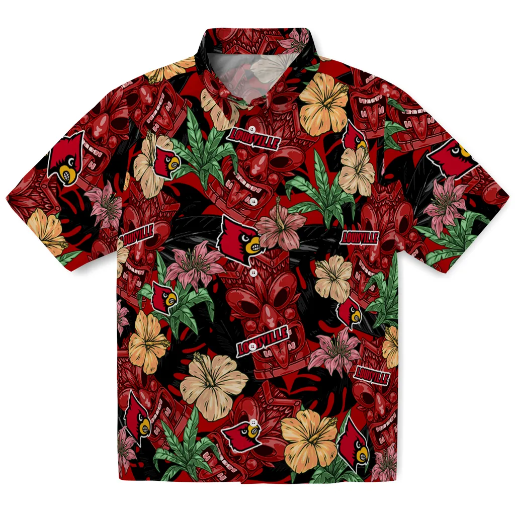 Louisville Cardinals Hawaiian Shirt - Hibiscus Tiki Jungle louisville cardinals tiki jungle red hawaiian shirts best selling