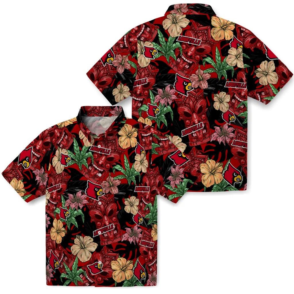 Louisville Cardinals Hawaiian Shirt - Hibiscus Tiki Jungle louisville cardinals tiki jungle red hawaiian shirts high quality