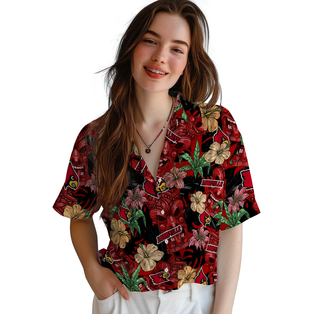 Louisville Cardinals Hawaiian Shirt - Hibiscus Tiki Jungle louisville cardinals tiki jungle red hawaiian shirts latest model