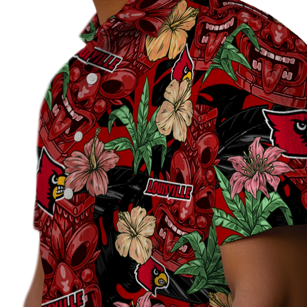Louisville Cardinals Hawaiian Shirt - Hibiscus Tiki Jungle louisville cardinals tiki jungle red hawaiian shirts trendy