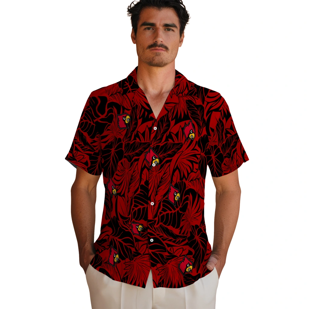 Louisville Cardinals Hawaiian Shirt - Monstera Layer louisville cardinals monstera layer red hawaiian shirts fashion forward