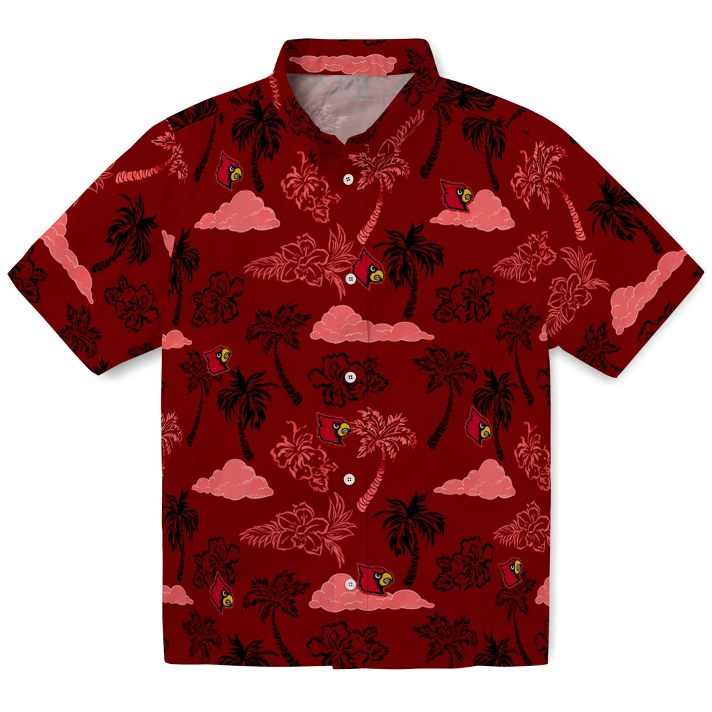 Louisville Cardinals Hawaiian Shirt - Palm And Clouds louisville cardinals palm and clouds red hawaiian shirts best selling