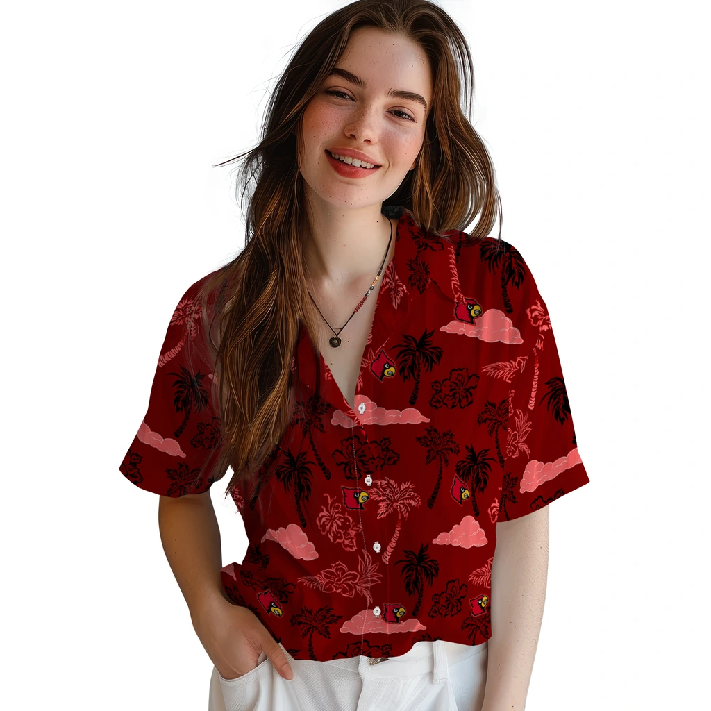 Louisville Cardinals Hawaiian Shirt - Palm And Clouds louisville cardinals palm and clouds red hawaiian shirts latest model