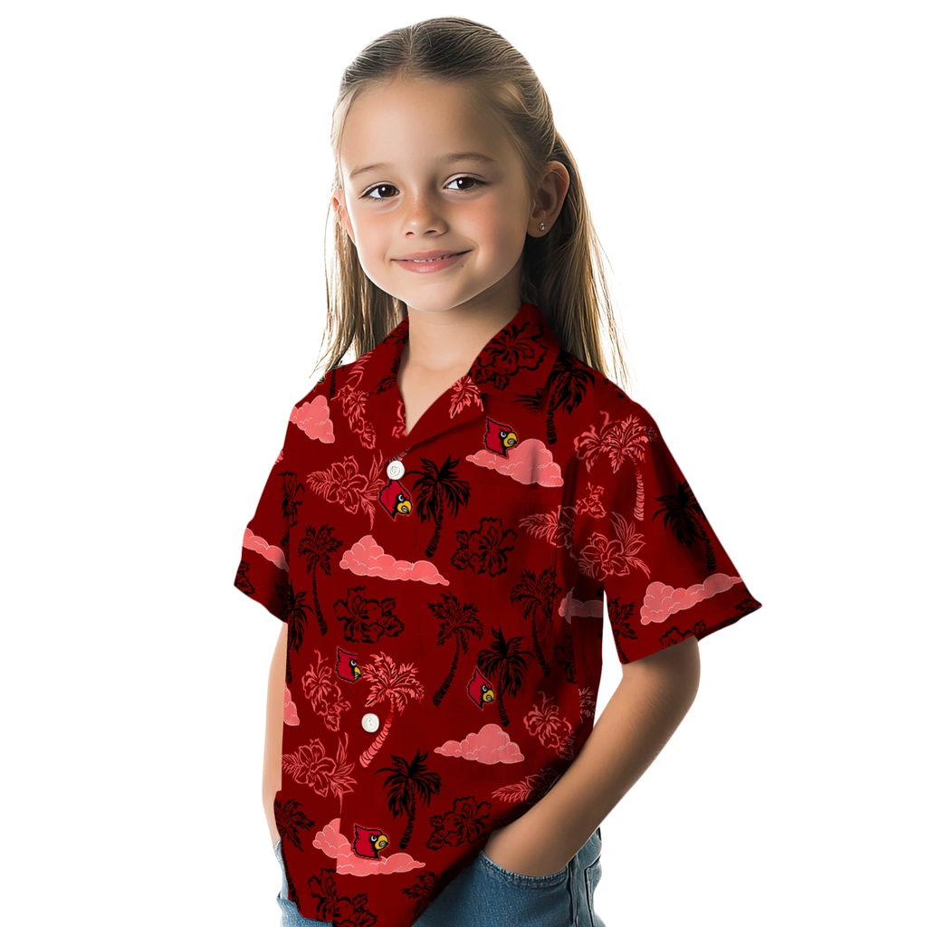 Louisville Cardinals Hawaiian Shirt - Palm And Clouds louisville cardinals palm and clouds red hawaiian shirts premium grade
