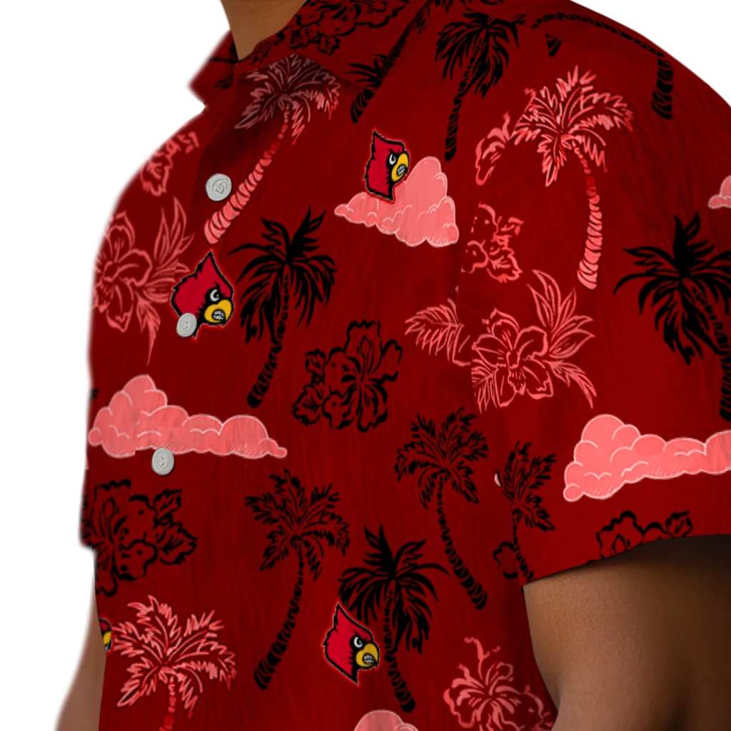 Louisville Cardinals Hawaiian Shirt - Palm And Clouds louisville cardinals palm and clouds red hawaiian shirts trendy