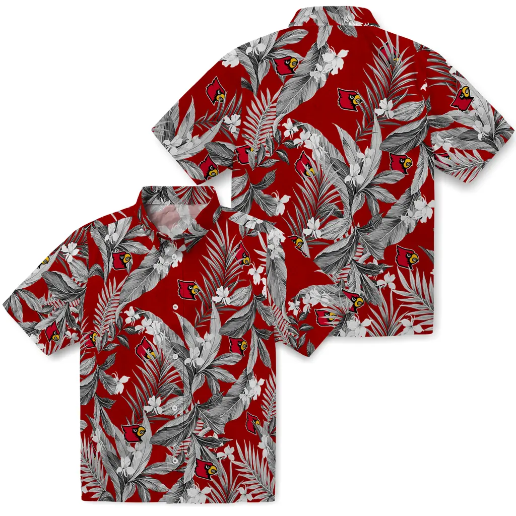 Louisville Cardinals Hawaiian Shirt - Palm Leaves louisville cardinals palm leaves red hawaiian shirts high quality
