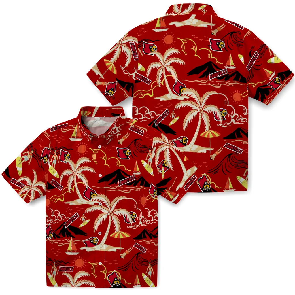Louisville Cardinals Hawaiian Shirt - Palm Tree Island louisville cardinals palm tree island red hawaiian shirts high quality