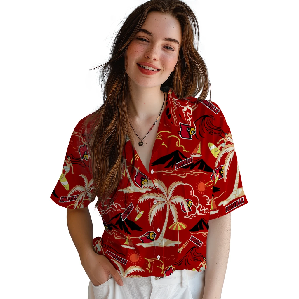 Louisville Cardinals Hawaiian Shirt - Palm Tree Island louisville cardinals palm tree island red hawaiian shirts latest model