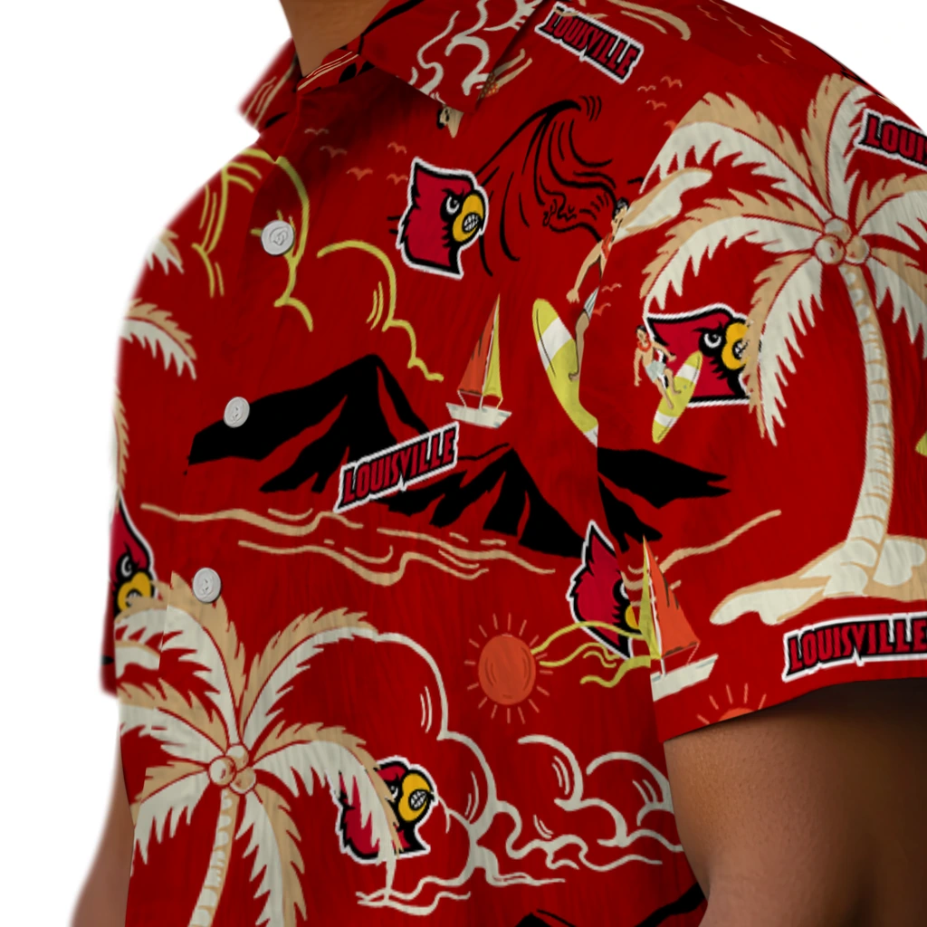 Louisville Cardinals Hawaiian Shirt - Palm Tree Island louisville cardinals palm tree island red hawaiian shirts trendy
