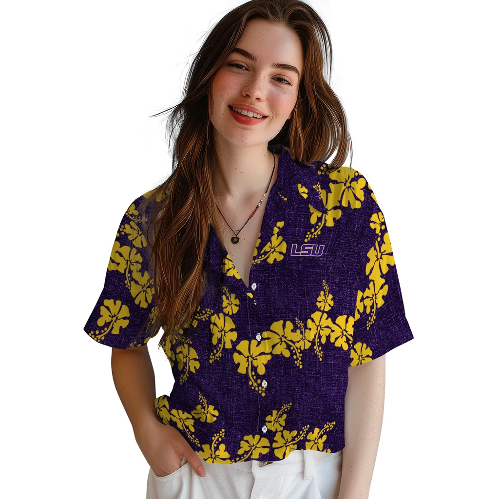 LSU Tigers Hawaiian Shirt - 50th State Flower lsu tigers hibiscus petals purple hawaiian shirts latest model