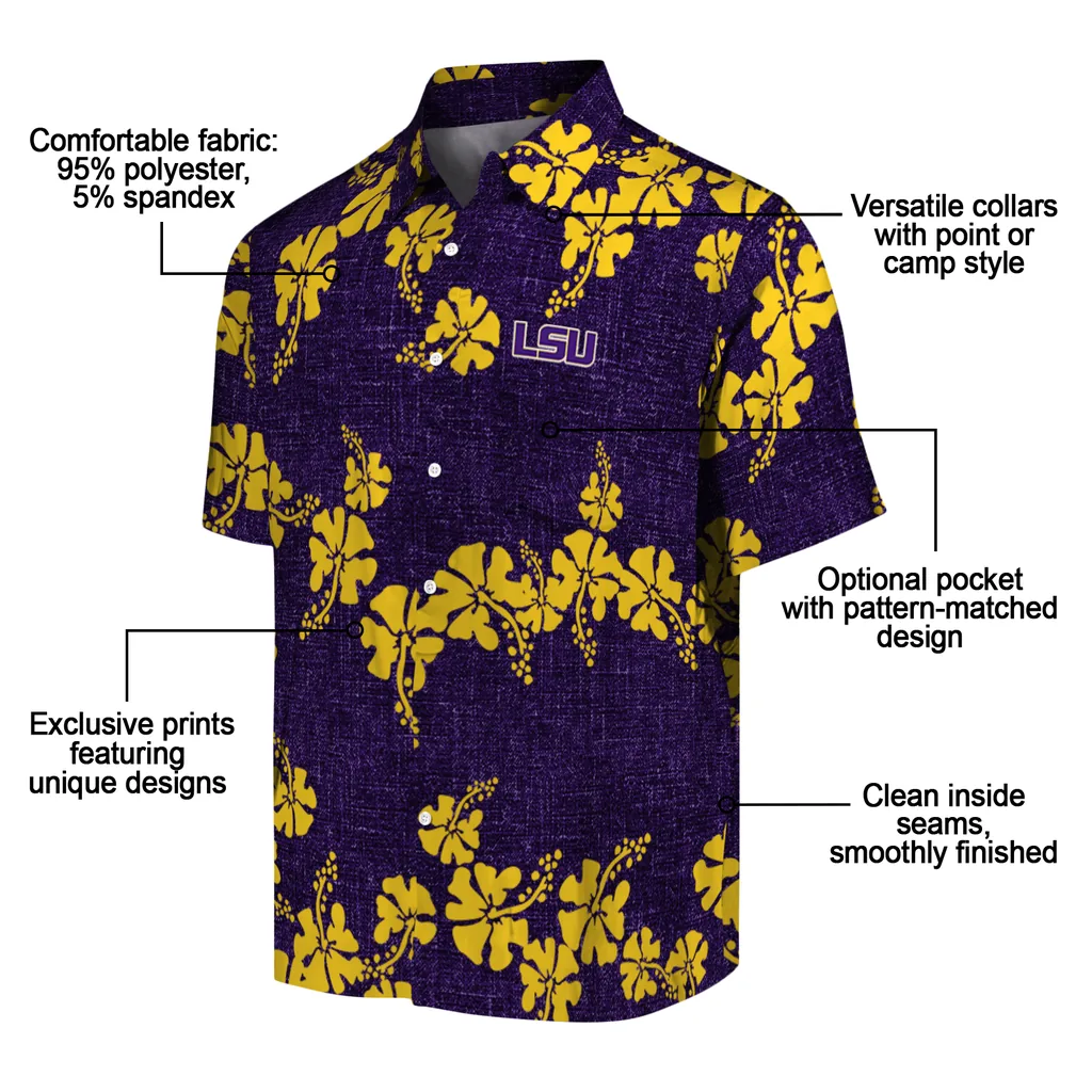 LSU Tigers Hawaiian Shirt - 50th State Flower lsu tigers hibiscus petals purple hawaiian shirts new arrival