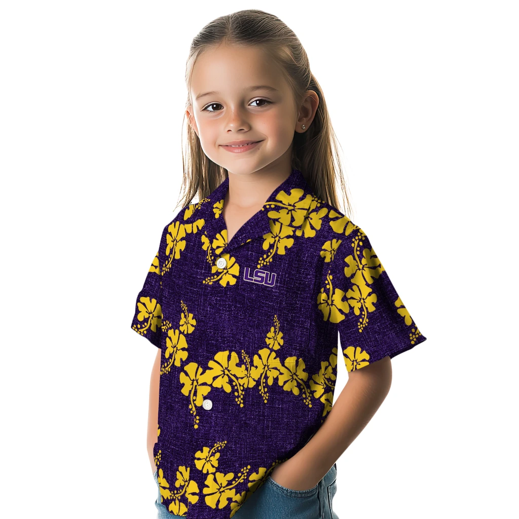 LSU Tigers Hawaiian Shirt - 50th State Flower lsu tigers hibiscus petals purple hawaiian shirts premium grade
