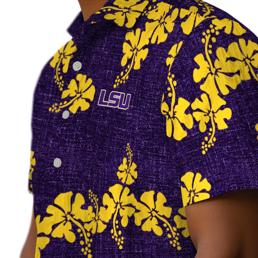 LSU Tigers Hawaiian Shirt - 50th State Flower lsu tigers hibiscus petals purple hawaiian shirts trendy