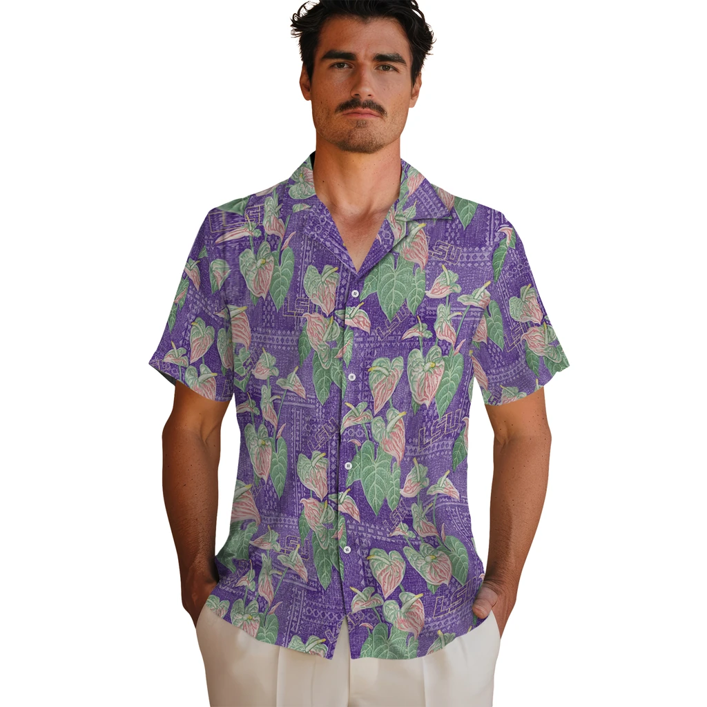 LSU Tigers Hawaiian Shirt - Anthurium Overlay lsu tigers anthurium overlay purple hawaiian shirts fashion forward