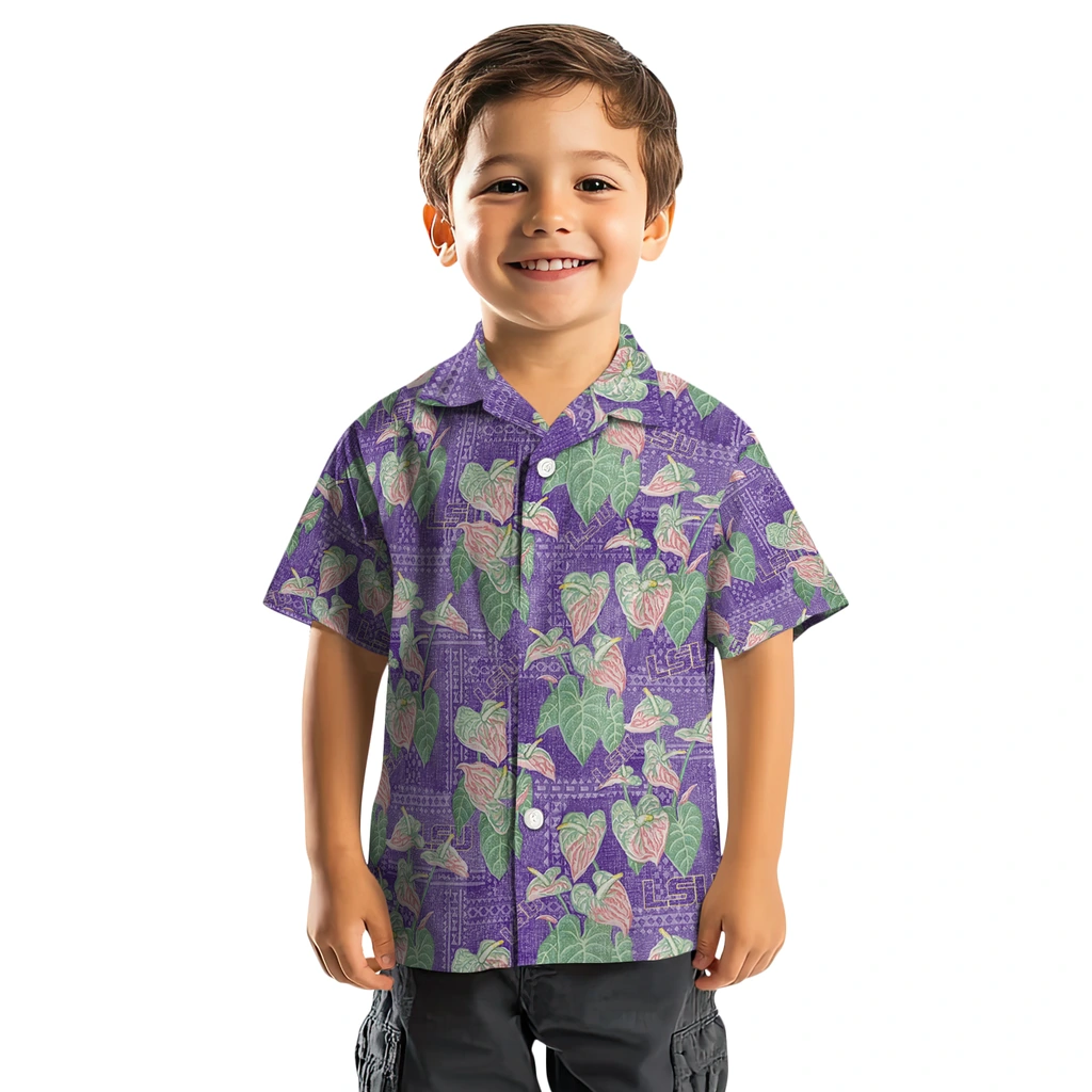 LSU Tigers Hawaiian Shirt - Anthurium Overlay lsu tigers anthurium overlay purple hawaiian shirts top rated