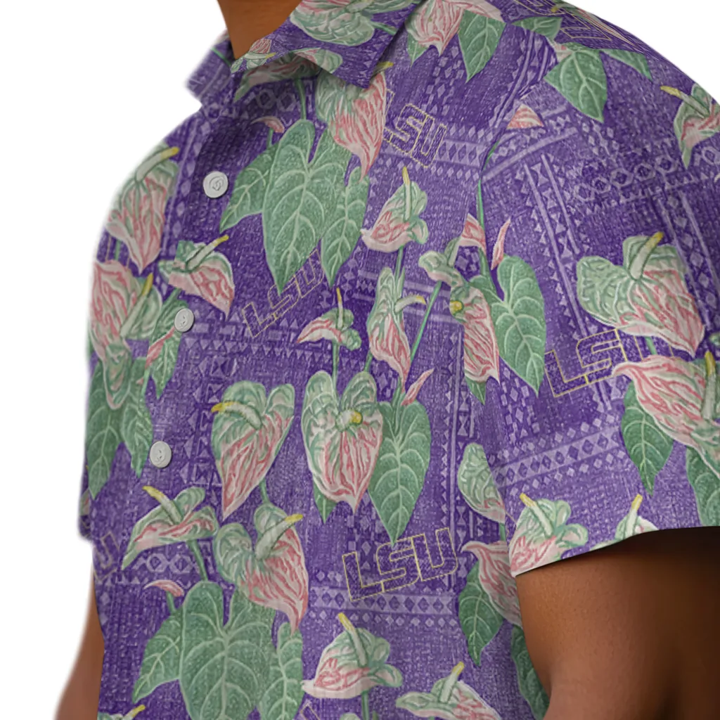 LSU Tigers Hawaiian Shirt - Anthurium Overlay lsu tigers anthurium overlay purple hawaiian shirts trendy