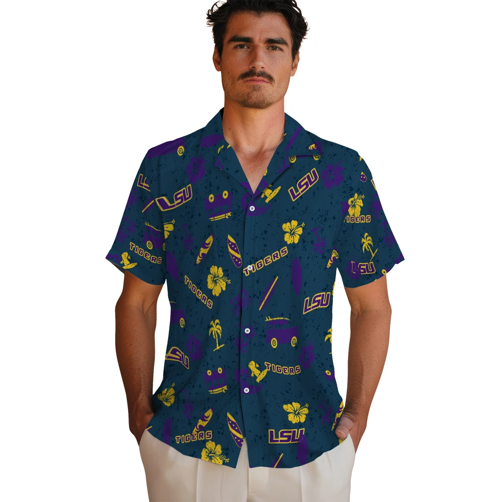 LSU Tigers Hawaiian Shirt - Beach Vibe lsu tigers beach vibe navy hawaiian shirts fashion forward
