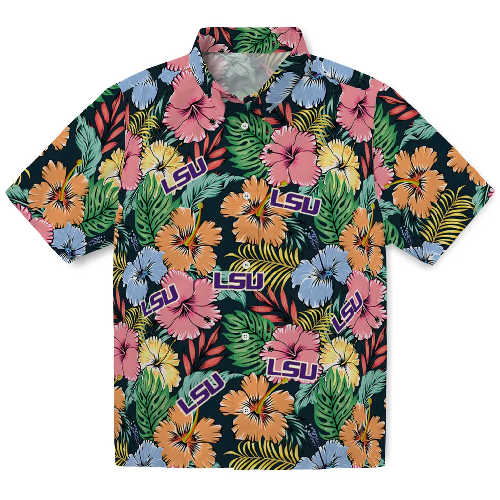 LSU Tigers Hawaiian Shirt - Brilliant Hibiscus Garden lsu tigers brilliant hibiscus garden hawaiian shirts best selling