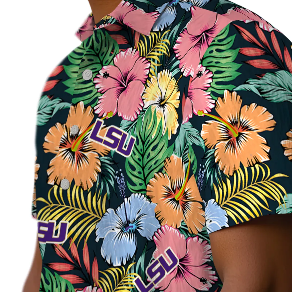 LSU Tigers Hawaiian Shirt - Brilliant Hibiscus Garden lsu tigers brilliant hibiscus garden hawaiian shirts trendy