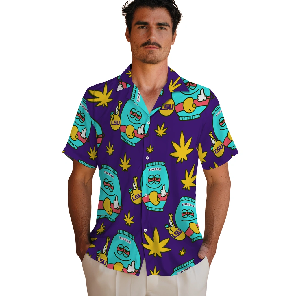 LSU Tigers Hawaiian Shirt - Chill Vibe lsu tigers bong smile purple hawaiian shirts fashion forward