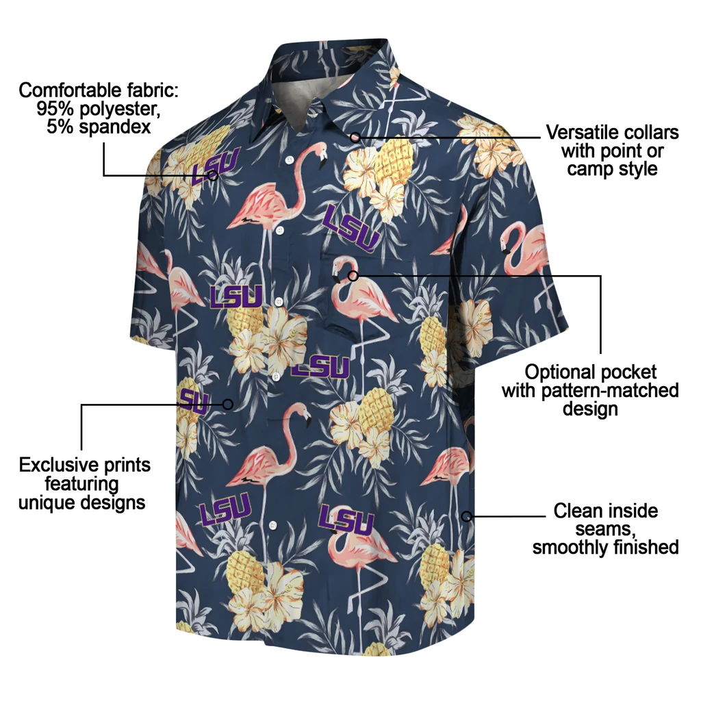 LSU Tigers Hawaiian Shirt - Flamingo Hibiscus lsu tigers flamingo hibiscus navy hawaiian shirts new arrival