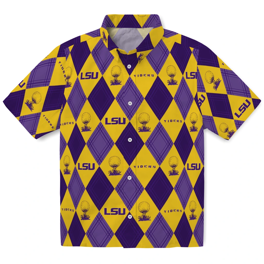 LSU Tigers Hawaiian Shirt - Golfing Plaid lsu tigers balloon plaid purple hawaiian shirts best selling