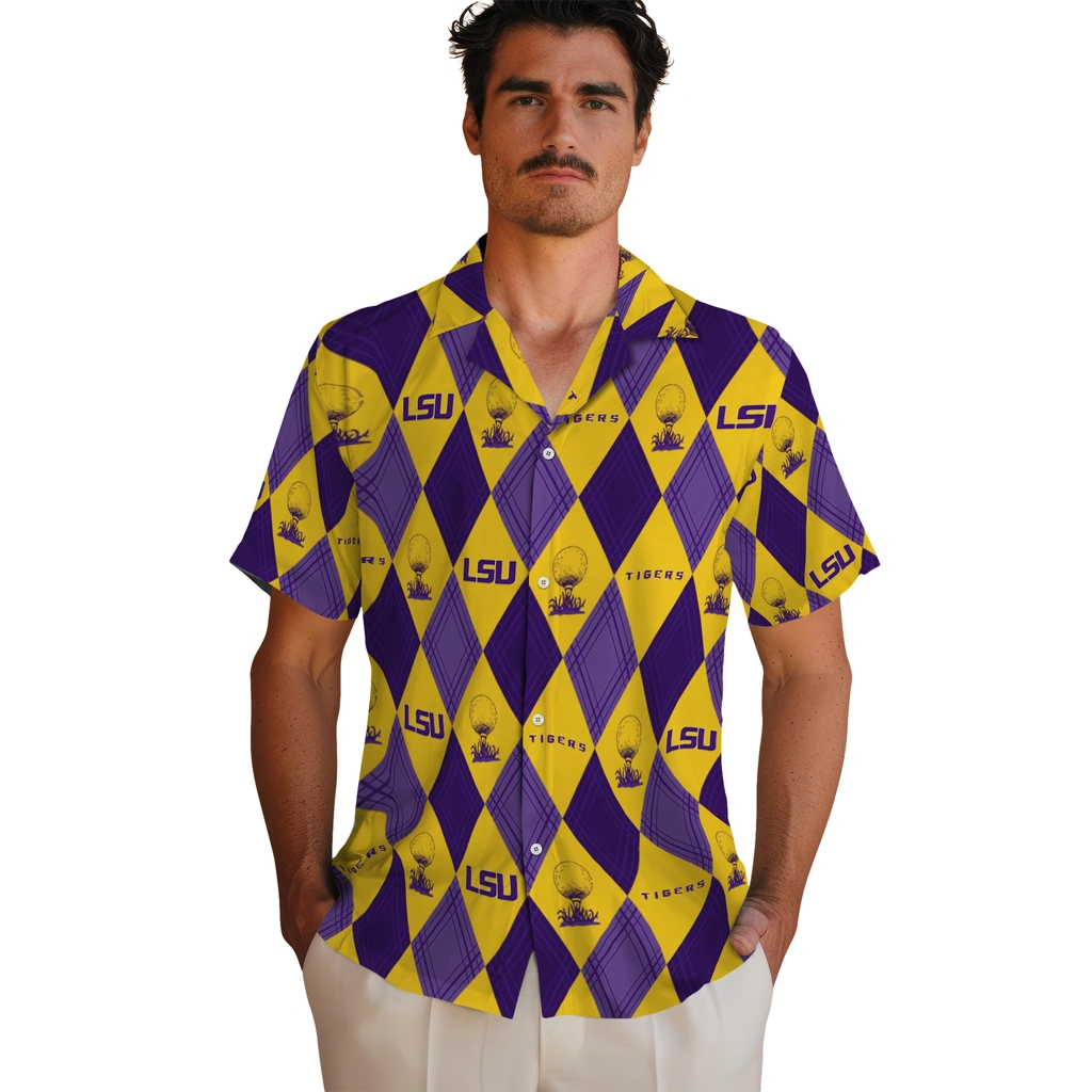 LSU Tigers Hawaiian Shirt - Golfing Plaid lsu tigers balloon plaid purple hawaiian shirts fashion forward