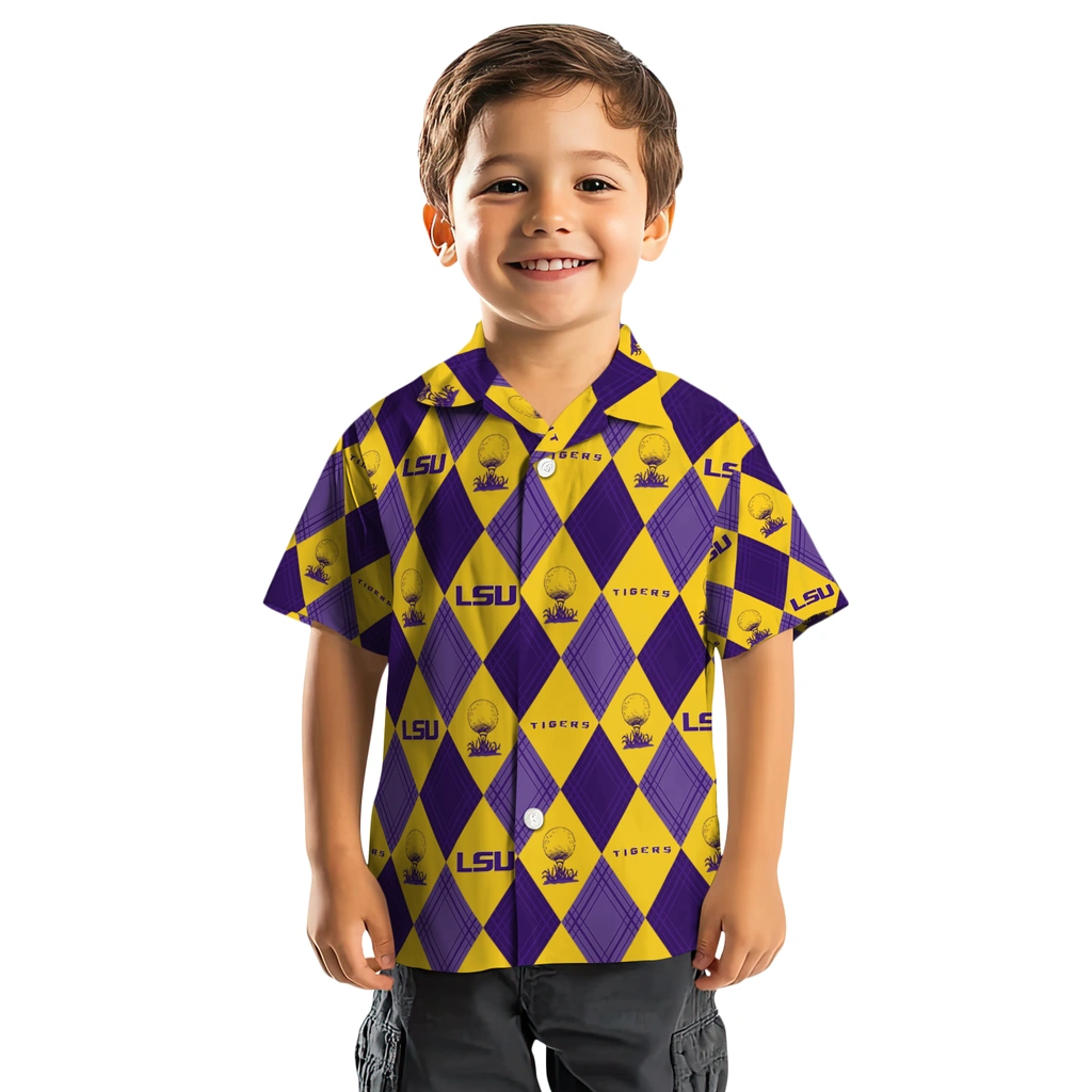 LSU Tigers Hawaiian Shirt - Golfing Plaid lsu tigers balloon plaid purple hawaiian shirts top rated