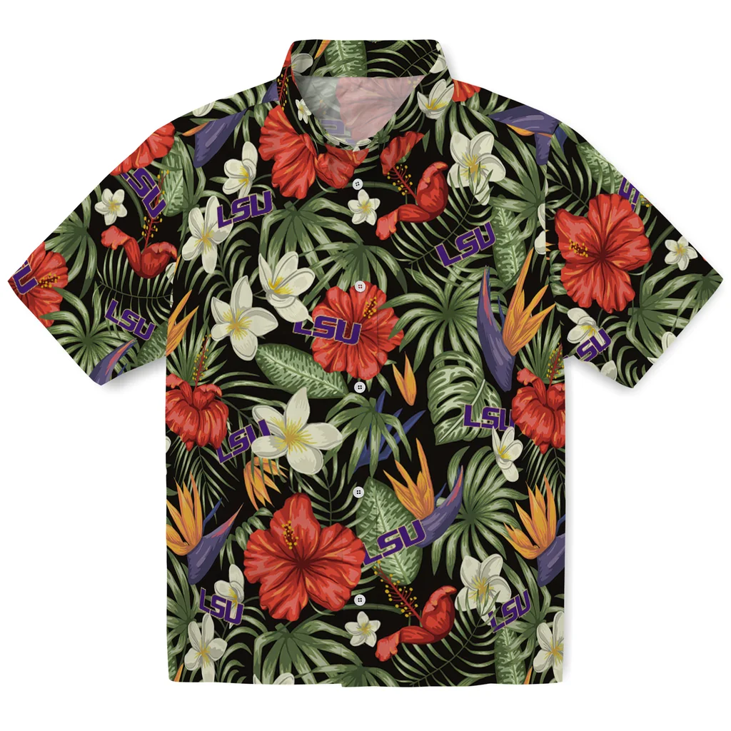 LSU Tigers Hawaiian Shirt - Hawaii Floral Hibiscus lsu tigers hibiscus bird hawaiian shirts best selling