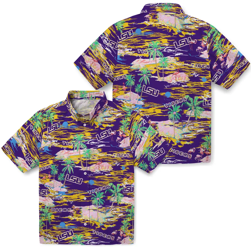 LSU Tigers Hawaiian Shirt - Hawaii Island lsu tigers flamingo retreat purple hawaiian shirts high quality