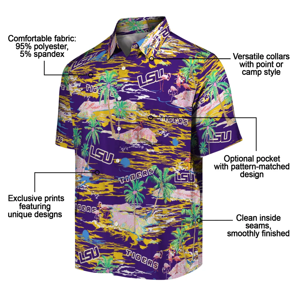 LSU Tigers Hawaiian Shirt - Hawaii Island lsu tigers flamingo retreat purple hawaiian shirts new arrival