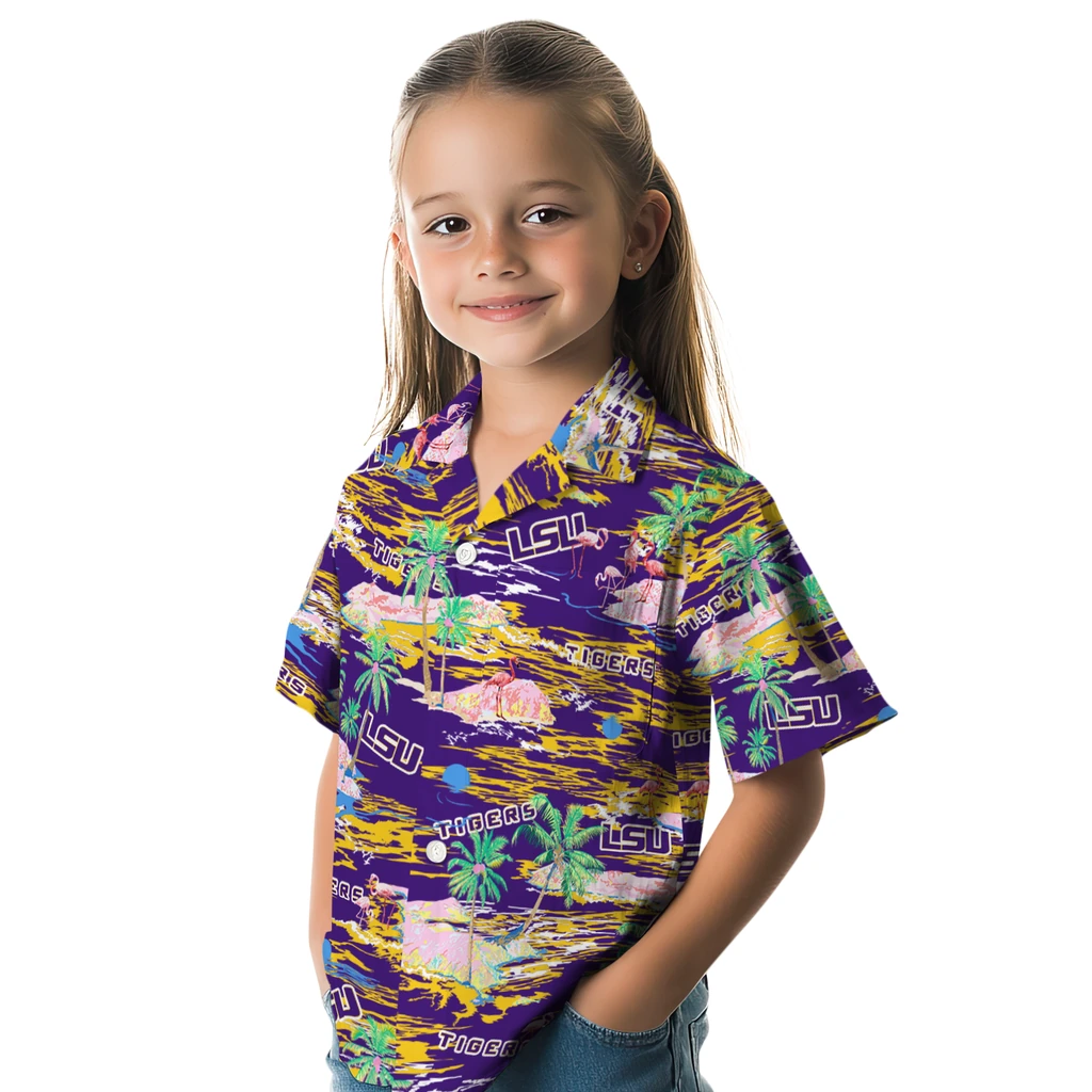 LSU Tigers Hawaiian Shirt - Hawaii Island lsu tigers flamingo retreat purple hawaiian shirts premium grade