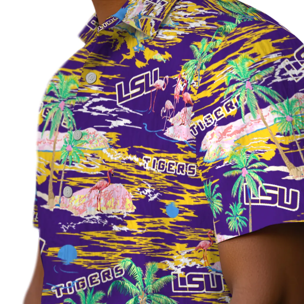 LSU Tigers Hawaiian Shirt - Hawaii Island lsu tigers flamingo retreat purple hawaiian shirts trendy