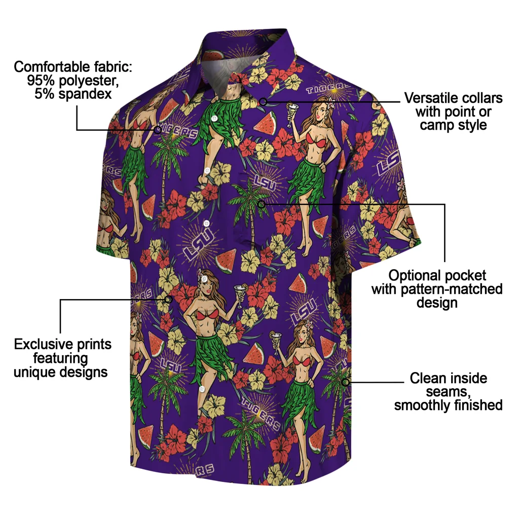 LSU Tigers Hawaiian Shirt - Hawaiian Girls Design lsu tigers hawaiian girls design purple hawaiian shirts new arrival